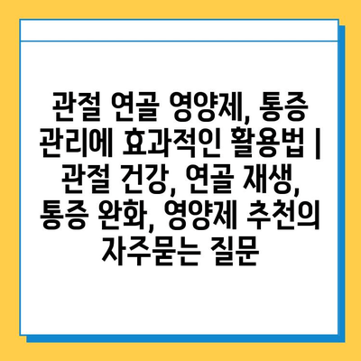 관절 연골 영양제, 통증 관리에 효과적인 활용법 | 관절 건강, 연골 재생, 통증 완화, 영양제 추천