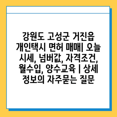 강원도 고성군 거진읍 개인택시 면허 매매| 오늘 시세, 넘버값, 자격조건, 월수입, 양수교육 | 상세 정보