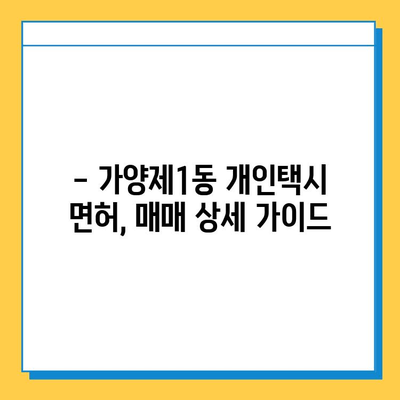 서울 강서구 가양제1동 개인택시 면허 매매| 오늘 시세 & 넘버값, 자격조건, 월수입, 양수교육 정보 | 상세 가이드