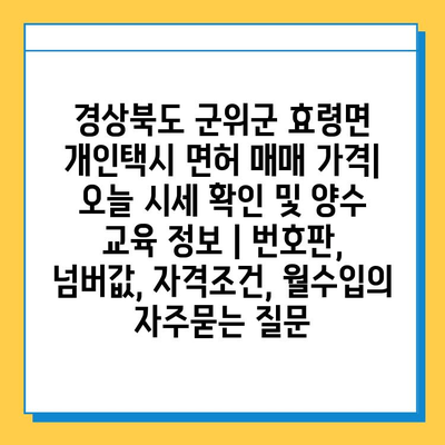 경상북도 군위군 효령면 개인택시 면허 매매 가격| 오늘 시세 확인 및 양수 교육 정보 | 번호판, 넘버값, 자격조건, 월수입