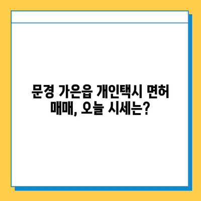 문경 가은읍 개인택시 면허 매매, 오늘 시세는? | 가격, 자격, 월수입, 양수교육 정보