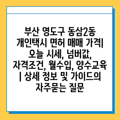 부산 영도구 동삼2동 개인택시 면허 매매 가격| 오늘 시세, 넘버값, 자격조건, 월수입, 양수교육 | 상세 정보 및 가이드