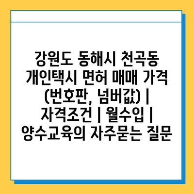 강원도 동해시 천곡동 개인택시 면허 매매 가격 (번호판, 넘버값) | 자격조건 | 월수입 | 양수교육