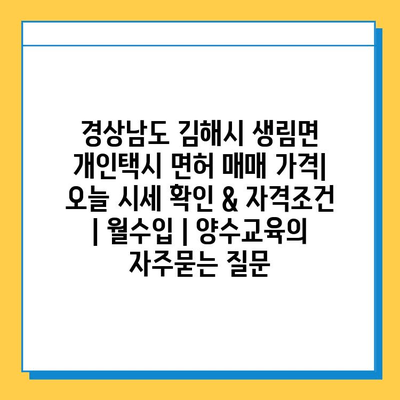 경상남도 김해시 생림면 개인택시 면허 매매 가격| 오늘 시세 확인 & 자격조건 | 월수입 | 양수교육