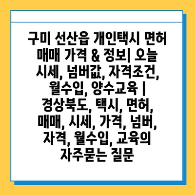 구미 선산읍 개인택시 면허 매매 가격 & 정보| 오늘 시세, 넘버값, 자격조건, 월수입, 양수교육 | 경상북도, 택시, 면허, 매매, 시세, 가격, 넘버, 자격, 월수입, 교육