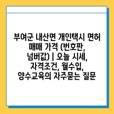 부여군 내산면 개인택시 면허 매매 가격 (번호판, 넘버값) | 오늘 시세, 자격조건, 월수입, 양수교육