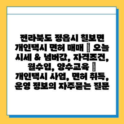 전라북도 정읍시 칠보면 개인택시 면허 매매 | 오늘 시세 & 넘버값, 자격조건, 월수입, 양수교육 | 개인택시 사업, 면허 취득, 운영 정보