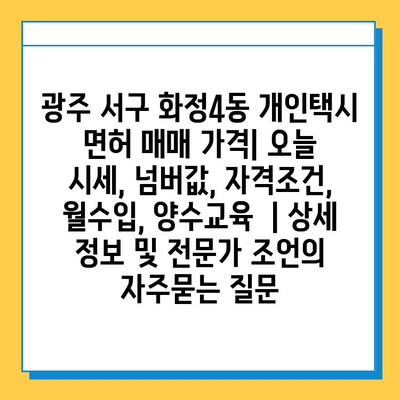 광주 서구 화정4동 개인택시 면허 매매 가격| 오늘 시세, 넘버값, 자격조건, 월수입, 양수교육  | 상세 정보 및 전문가 조언