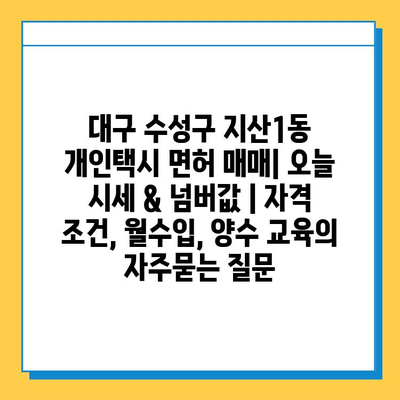 대구 수성구 지산1동 개인택시 면허 매매| 오늘 시세 & 넘버값 | 자격 조건, 월수입, 양수 교육