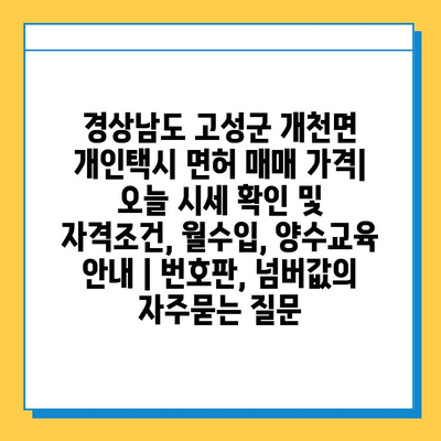 경상남도 고성군 개천면 개인택시 면허 매매 가격| 오늘 시세 확인 및 자격조건, 월수입, 양수교육 안내 | 번호판, 넘버값