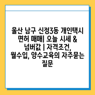 울산 남구 신정3동 개인택시 면허 매매| 오늘 시세 & 넘버값 | 자격조건, 월수입, 양수교육