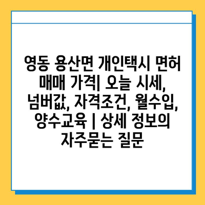 영동 용산면 개인택시 면허 매매 가격| 오늘 시세, 넘버값, 자격조건, 월수입, 양수교육 | 상세 정보