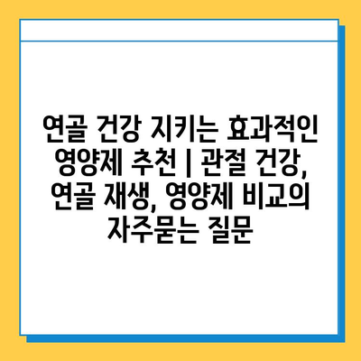 연골 건강 지키는 효과적인 영양제 추천 | 관절 건강, 연골 재생, 영양제 비교