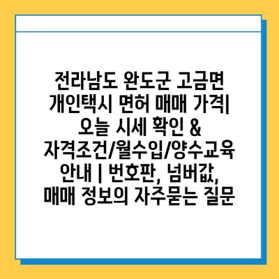 전라남도 완도군 고금면 개인택시 면허 매매 가격| 오늘 시세 확인 & 자격조건/월수입/양수교육 안내 | 번호판, 넘버값, 매매 정보