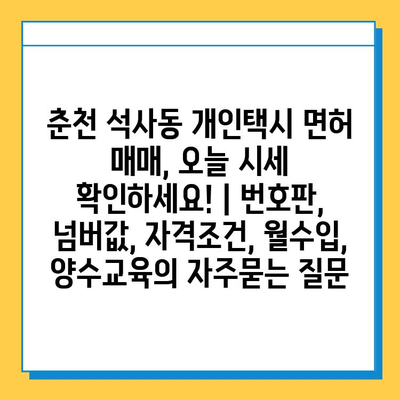 춘천 석사동 개인택시 면허 매매, 오늘 시세 확인하세요! | 번호판, 넘버값, 자격조건, 월수입, 양수교육