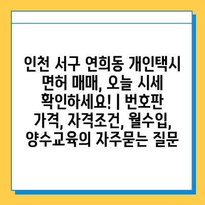 인천 서구 연희동 개인택시 면허 매매, 오늘 시세 확인하세요! | 번호판 가격, 자격조건, 월수입, 양수교육