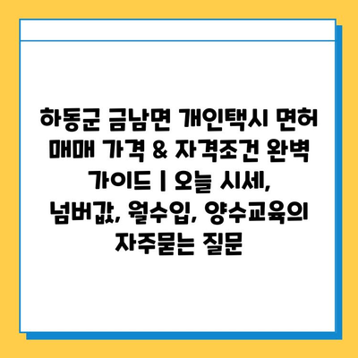 하동군 금남면 개인택시 면허 매매 가격 & 자격조건 완벽 가이드 | 오늘 시세, 넘버값, 월수입, 양수교육