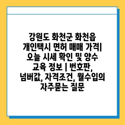 강원도 화천군 화천읍 개인택시 면허 매매 가격| 오늘 시세 확인 및 양수 교육 정보 | 번호판, 넘버값, 자격조건, 월수입