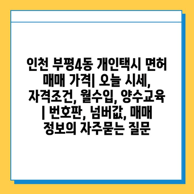 인천 부평4동 개인택시 면허 매매 가격| 오늘 시세, 자격조건, 월수입, 양수교육 | 번호판, 넘버값, 매매 정보