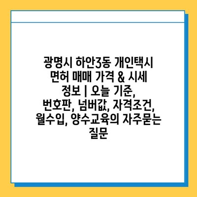 광명시 하안3동 개인택시 면허 매매 가격 & 시세 정보 | 오늘 기준, 번호판, 넘버값, 자격조건, 월수입, 양수교육