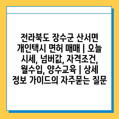 전라북도 장수군 산서면 개인택시 면허 매매 | 오늘 시세, 넘버값, 자격조건, 월수입, 양수교육 | 상세 정보 가이드