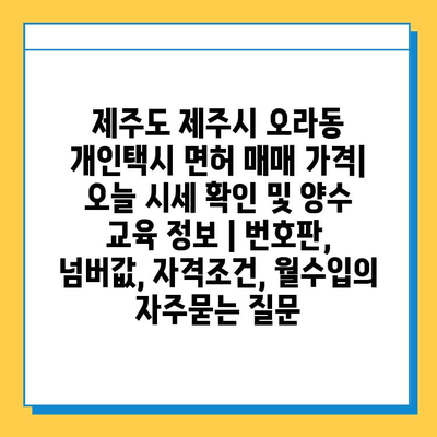 제주도 제주시 오라동 개인택시 면허 매매 가격| 오늘 시세 확인 및 양수 교육 정보 | 번호판, 넘버값, 자격조건, 월수입