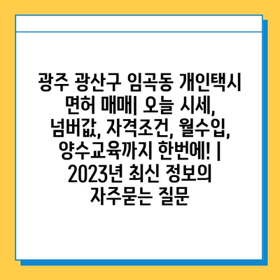 광주 광산구 임곡동 개인택시 면허 매매| 오늘 시세, 넘버값, 자격조건, 월수입, 양수교육까지 한번에! | 2023년 최신 정보