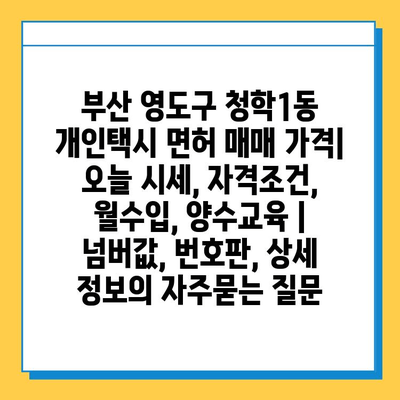 부산 영도구 청학1동 개인택시 면허 매매 가격| 오늘 시세, 자격조건, 월수입, 양수교육 | 넘버값, 번호판, 상세 정보