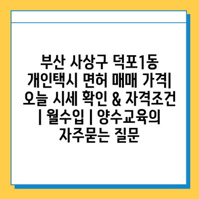 부산 사상구 덕포1동 개인택시 면허 매매 가격| 오늘 시세 확인 & 자격조건 | 월수입 | 양수교육