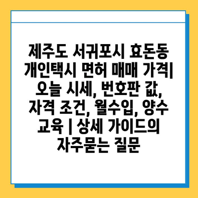 제주도 서귀포시 효돈동 개인택시 면허 매매 가격| 오늘 시세, 번호판 값, 자격 조건, 월수입, 양수 교육 | 상세 가이드