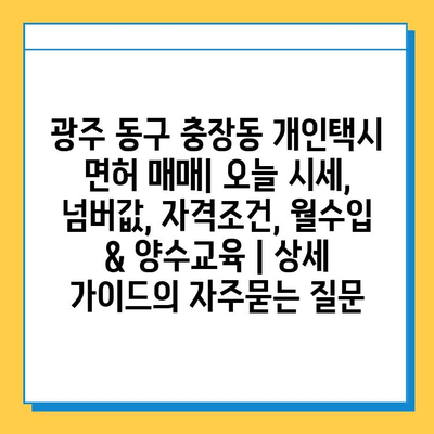 광주 동구 충장동 개인택시 면허 매매| 오늘 시세, 넘버값, 자격조건, 월수입 & 양수교육 | 상세 가이드