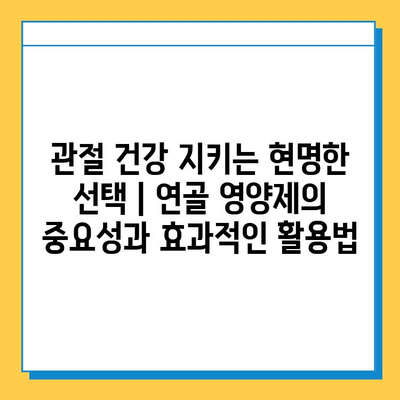 관절 건강 지키는 현명한 선택| 연골 영양제의 중요성과 효과적인 활용법 | 관절 건강, 연골, 영양제, 건강 관리, 팁