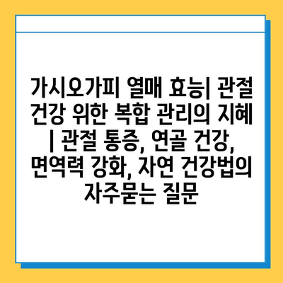 가시오가피 열매 효능| 관절 건강 위한 복합 관리의 지혜 | 관절 통증, 연골 건강, 면역력 강화, 자연 건강법