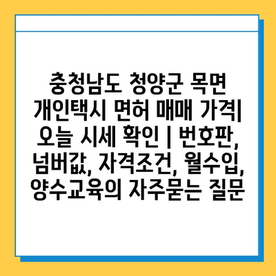 충청남도 청양군 목면 개인택시 면허 매매 가격| 오늘 시세 확인 | 번호판, 넘버값, 자격조건, 월수입, 양수교육