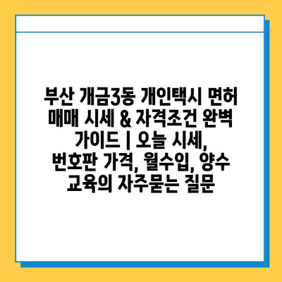 부산 개금3동 개인택시 면허 매매 시세 & 자격조건 완벽 가이드 | 오늘 시세, 번호판 가격, 월수입, 양수 교육