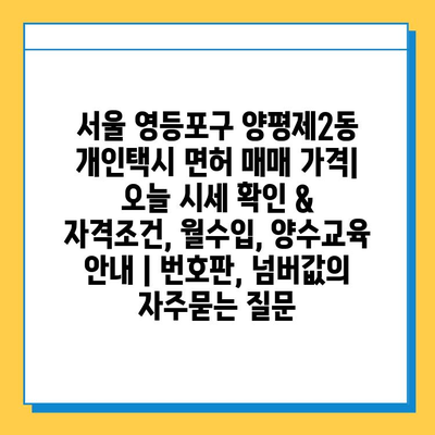 서울 영등포구 양평제2동 개인택시 면허 매매 가격| 오늘 시세 확인 & 자격조건, 월수입, 양수교육 안내 | 번호판, 넘버값