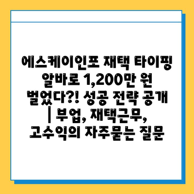 에스케이인포 재택 타이핑 알바로 1,200만 원 벌었다?! 성공 전략 공개 | 부업, 재택근무, 고수익