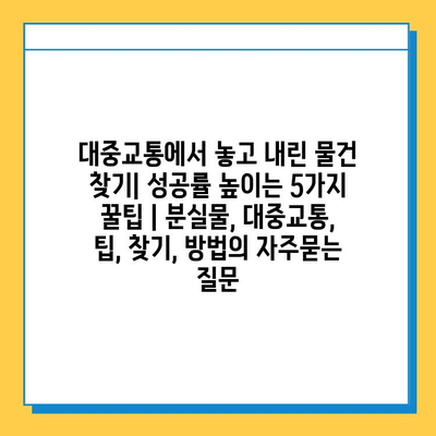 대중교통에서 놓고 내린 물건 찾기| 성공률 높이는 5가지 꿀팁 | 분실물, 대중교통, 팁, 찾기, 방법