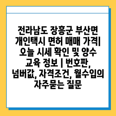 전라남도 장흥군 부산면 개인택시 면허 매매 가격| 오늘 시세 확인 및 양수 교육 정보 | 번호판, 넘버값, 자격조건, 월수입