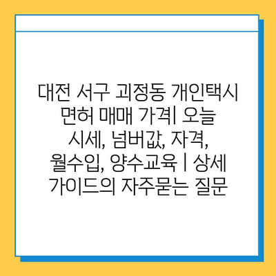 대전 서구 괴정동 개인택시 면허 매매 가격| 오늘 시세, 넘버값, 자격, 월수입, 양수교육 | 상세 가이드