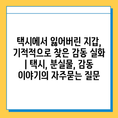 택시에서 잃어버린 지갑, 기적적으로 찾은 감동 실화 | 택시, 분실물, 감동 이야기