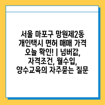 서울 마포구 망원제2동 개인택시 면허 매매 가격 오늘 확인! | 넘버값, 자격조건, 월수입, 양수교육