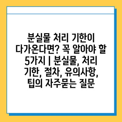 분실물 처리 기한이 다가온다면? 꼭 알아야 할 5가지 | 분실물, 처리 기한, 절차, 유의사항, 팁