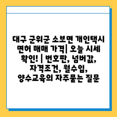 대구 군위군 소보면 개인택시 면허 매매 가격| 오늘 시세 확인! | 번호판, 넘버값, 자격조건, 월수입, 양수교육