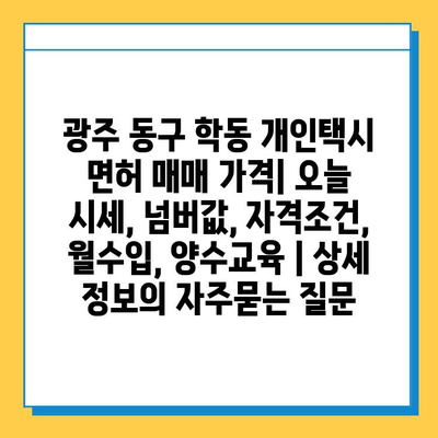 광주 동구 학동 개인택시 면허 매매 가격| 오늘 시세, 넘버값, 자격조건, 월수입, 양수교육 | 상세 정보