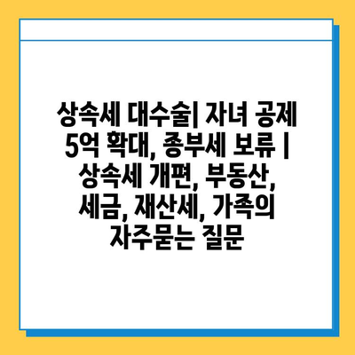 상속세 대수술| 자녀 공제 5억 확대, 종부세 보류 | 상속세 개편, 부동산, 세금, 재산세, 가족