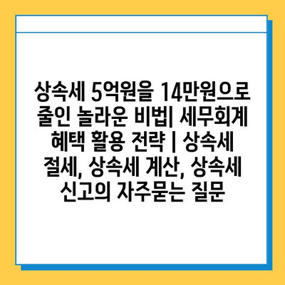 상속세 5억원을 14만원으로 줄인 놀라운 비법| 세무회계 혜택 활용 전략 | 상속세 절세, 상속세 계산, 상속세 신고