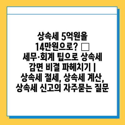 상속세 5억원을 14만원으로? 🤯  세무·회계 팁으로 상속세 감면 비결 파헤치기 | 상속세 절세, 상속세 계산, 상속세 신고